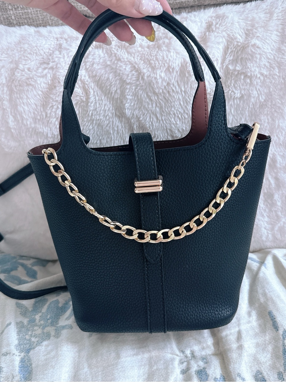 A New Day Chic Black Women's Mini Tote with Gold Chain Accent